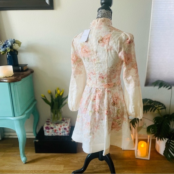 NWT Zimmermann Illustration Buttoned Mini Dress in Cream Rococo Floral Size 0 - Picture 4 of 15